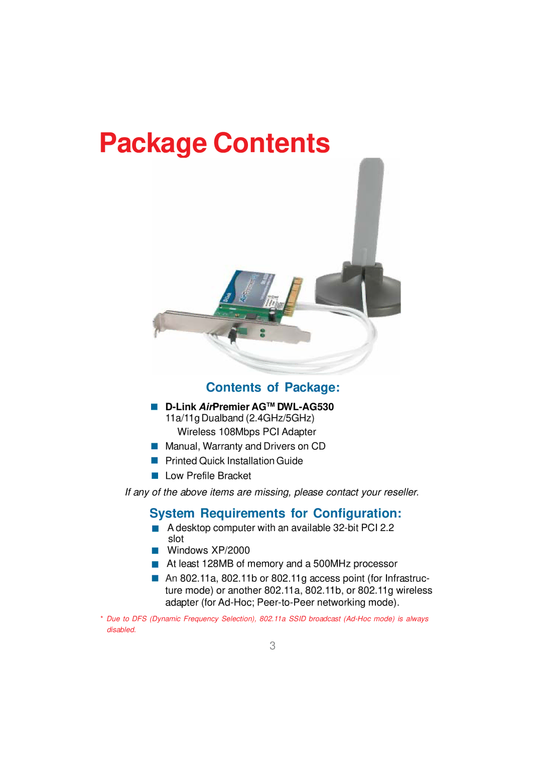 D-Link DWL-AG530 manual Package Contents 