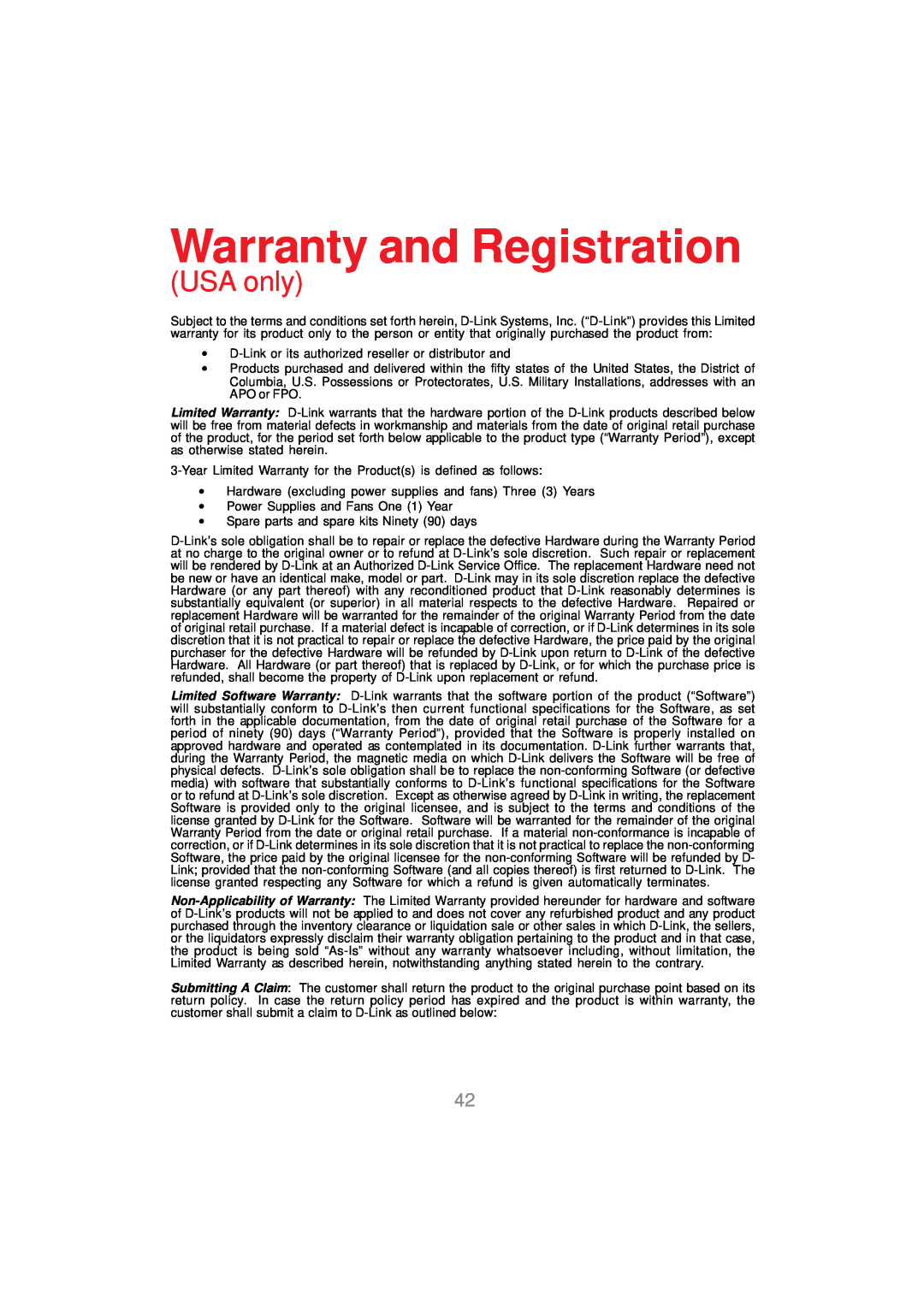 D-Link DWL-AG530 manual Warranty and Registration, USA only 