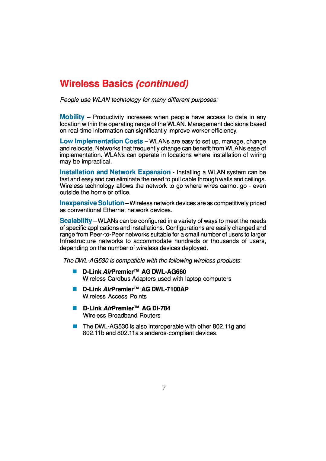 D-Link DWL-AG530 manual Wireless Basics continued, Installation and Network Expansion - Installing a WLAN system can be 