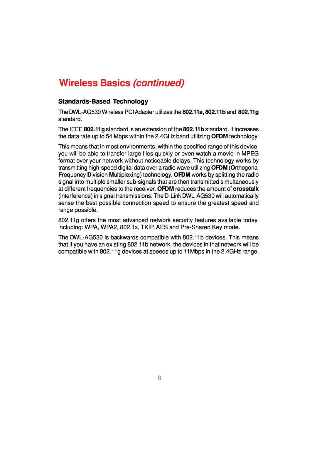 D-Link DWL-AG530 manual Wireless Basics continued, Standards-Based Technology 