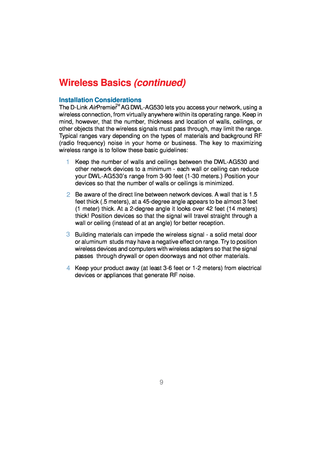 D-Link DWL-AG530 manual Installation Considerations, Wireless Basics continued 