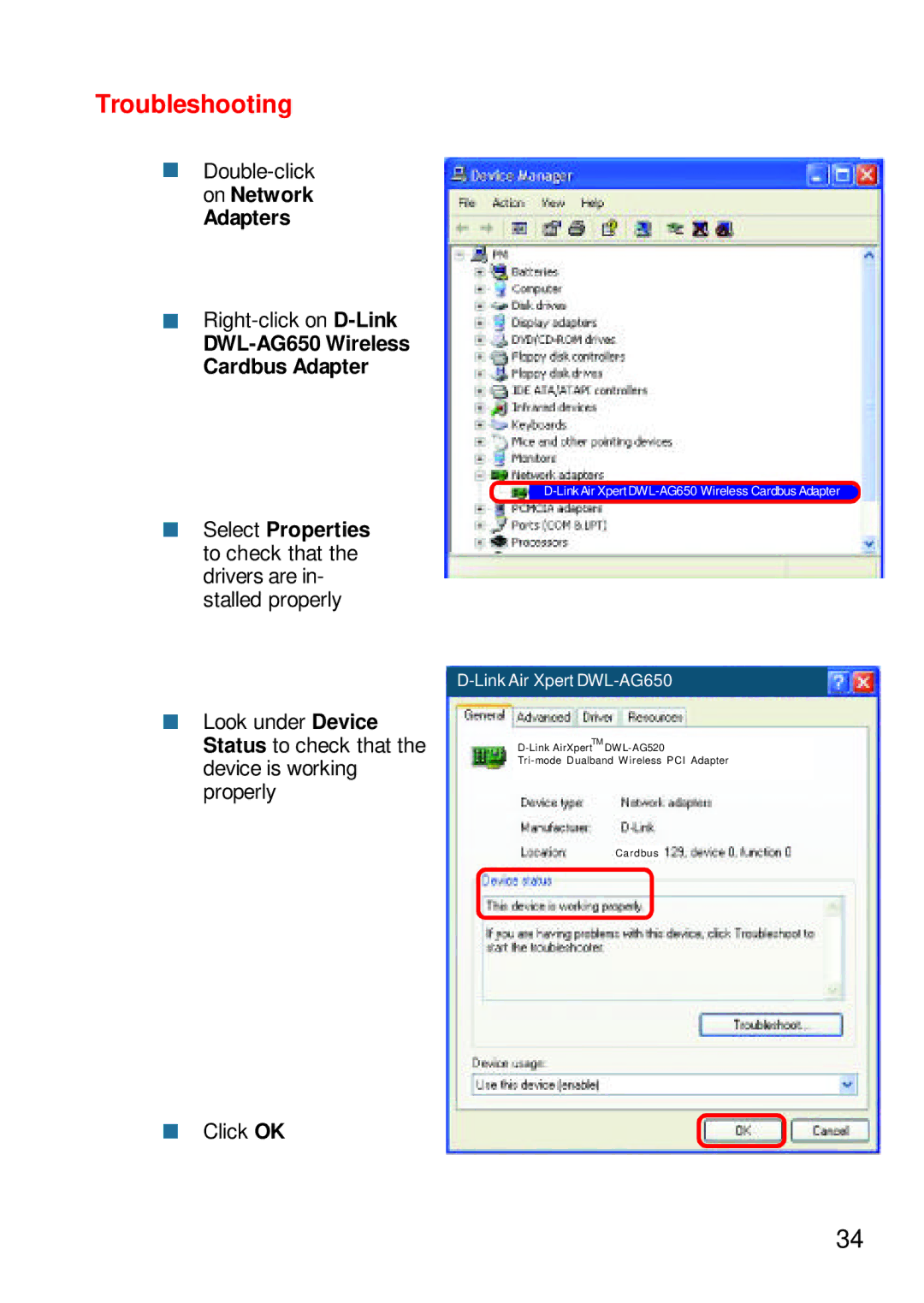 D-Link DWL-AG650 manual Troubleshooting 