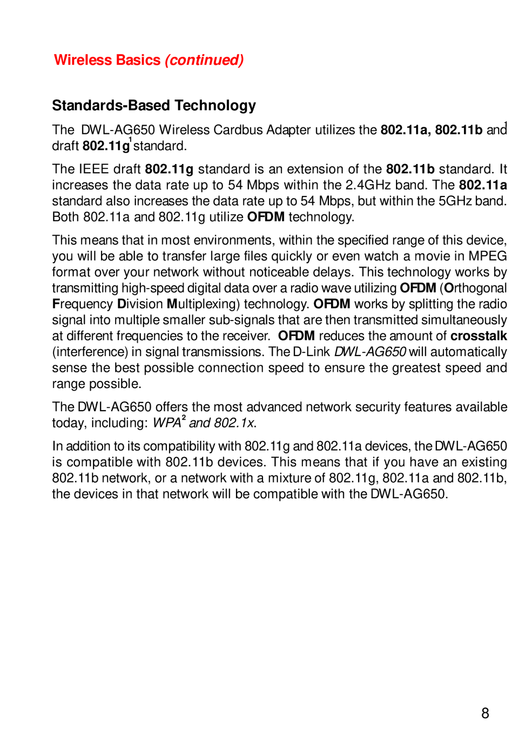 D-Link DWL-AG650 manual Standards-Based Technology 