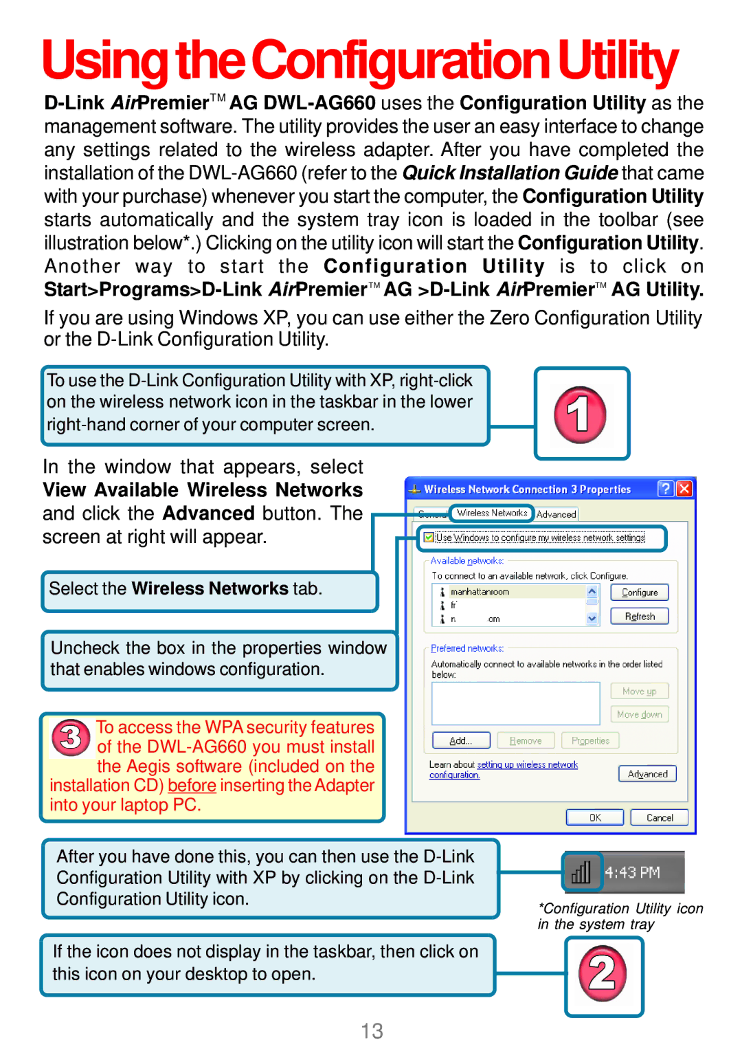 D-Link DWL-AG660 manual UsingtheConfigurationUtility, View Available Wireless Networks 