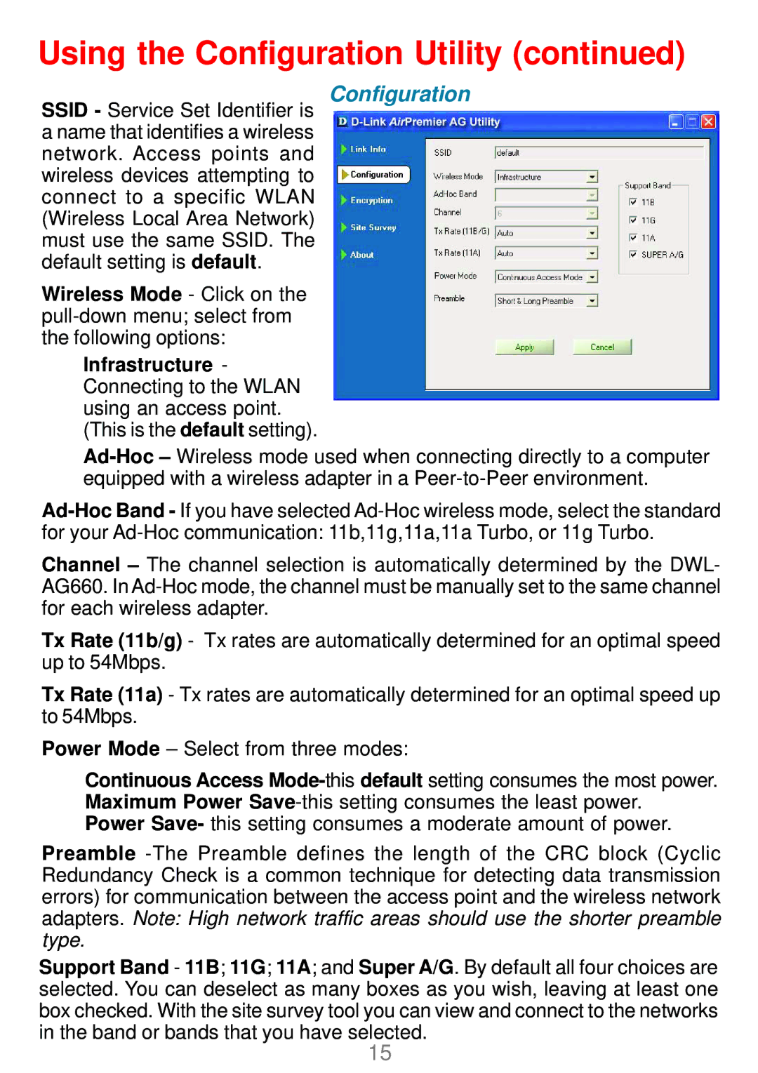 D-Link DWL-AG660 manual Configuration 