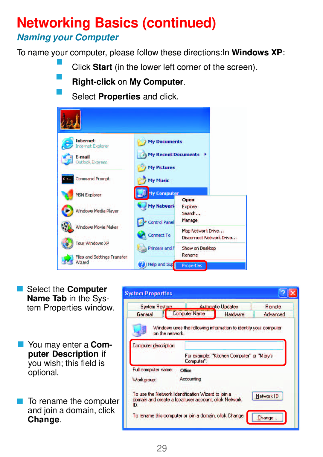 D-Link DWL-AG660 manual Naming your Computer, Right-click on My Computer 