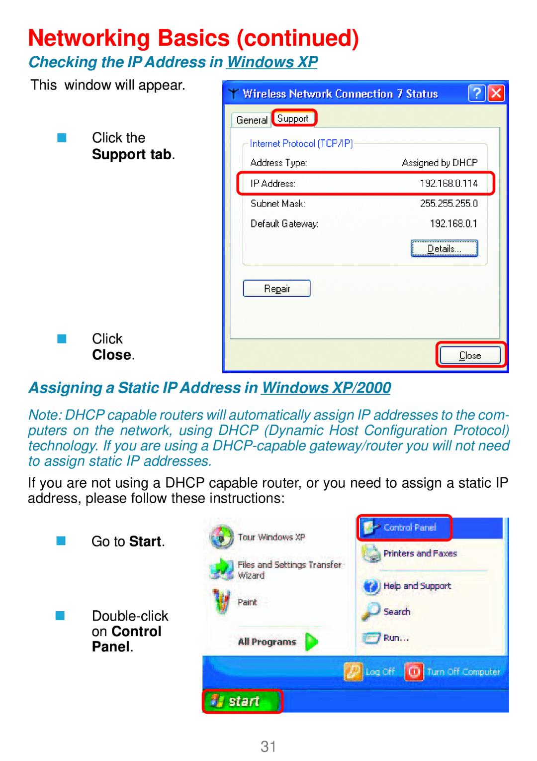 D-Link DWL-AG660 manual Assigning a Static IP Address in Windows XP/2000 