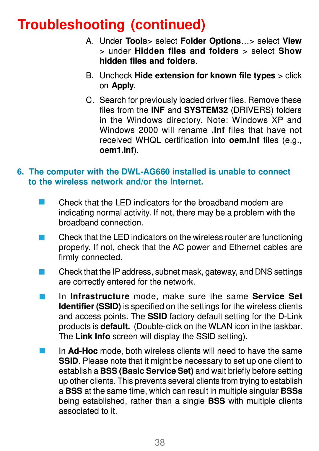 D-Link DWL-AG660 manual Under Tools select Folder Options… select View 