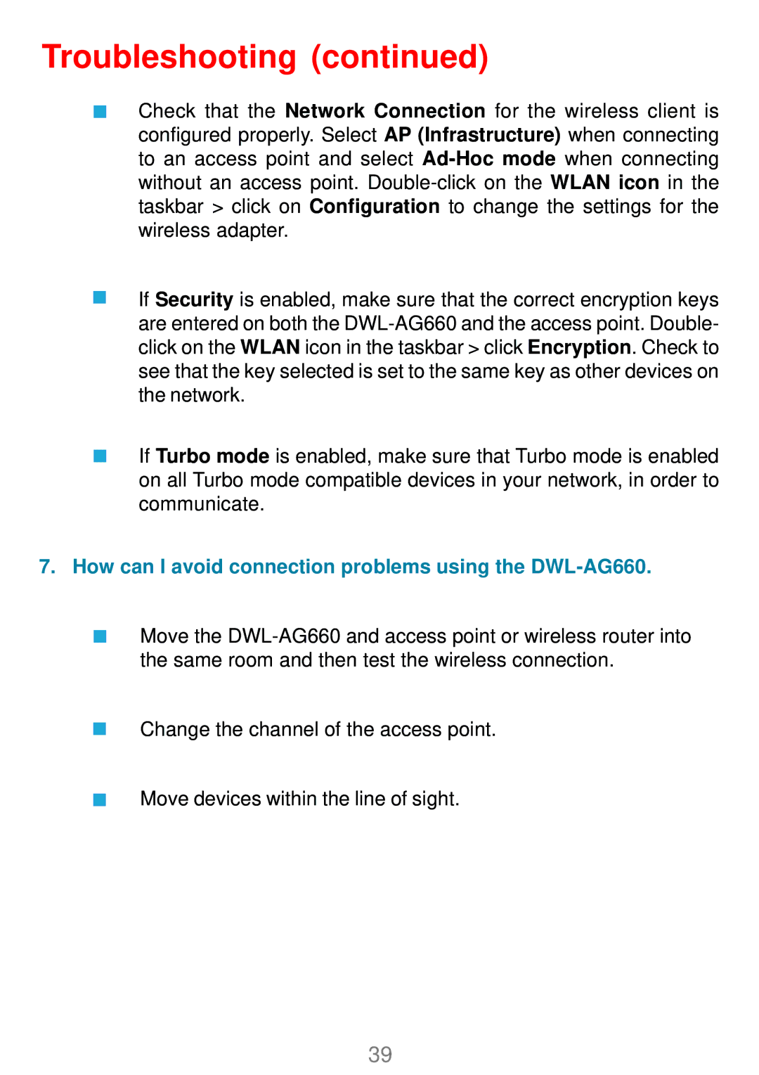 D-Link manual How can I avoid connection problems using the DWL-AG660 