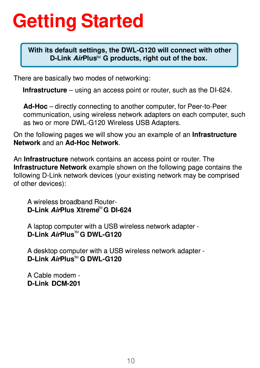 D-Link DWL-G120 manual Getting Started 