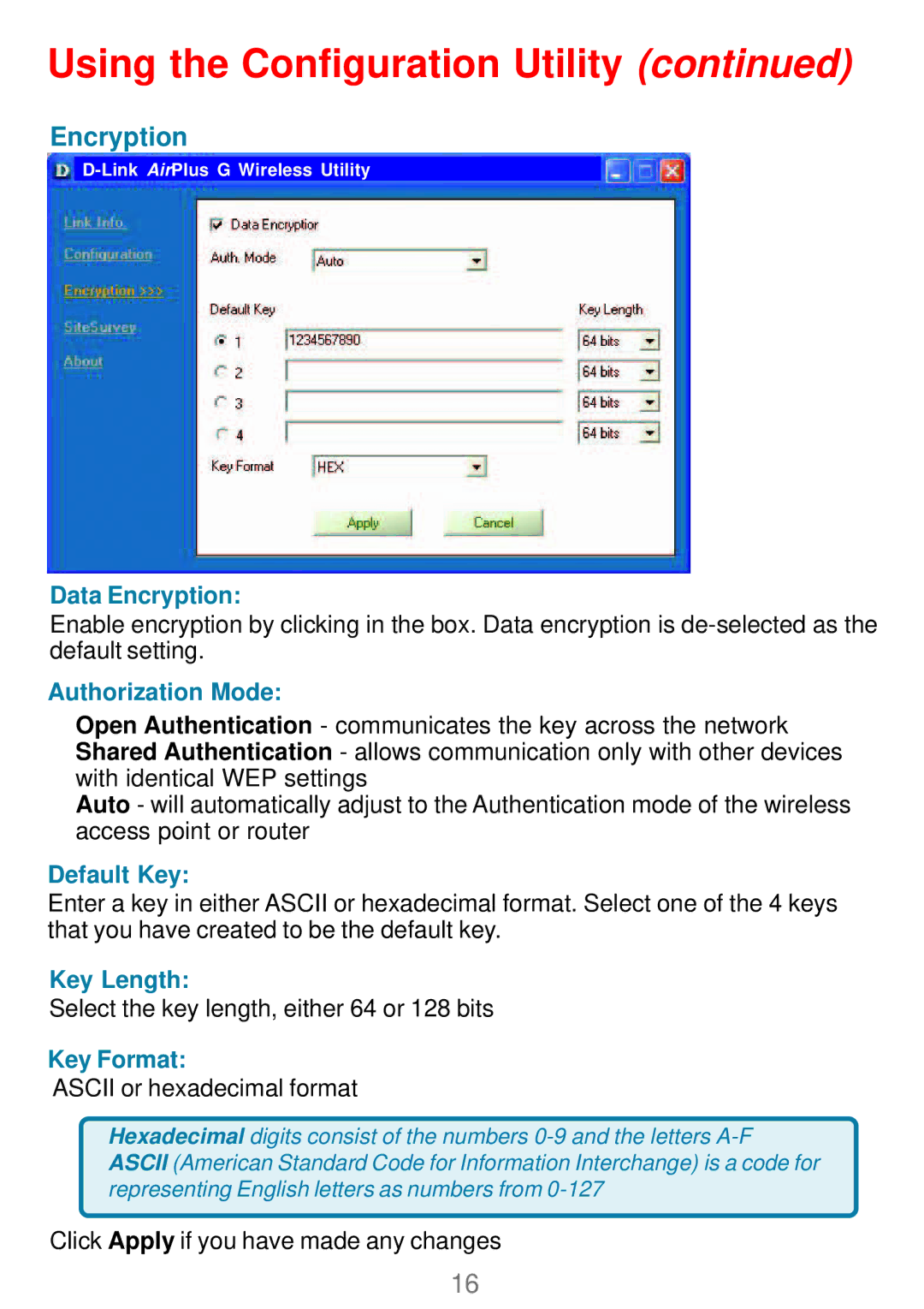 D-Link DWL-G120 manual Data Encryption 