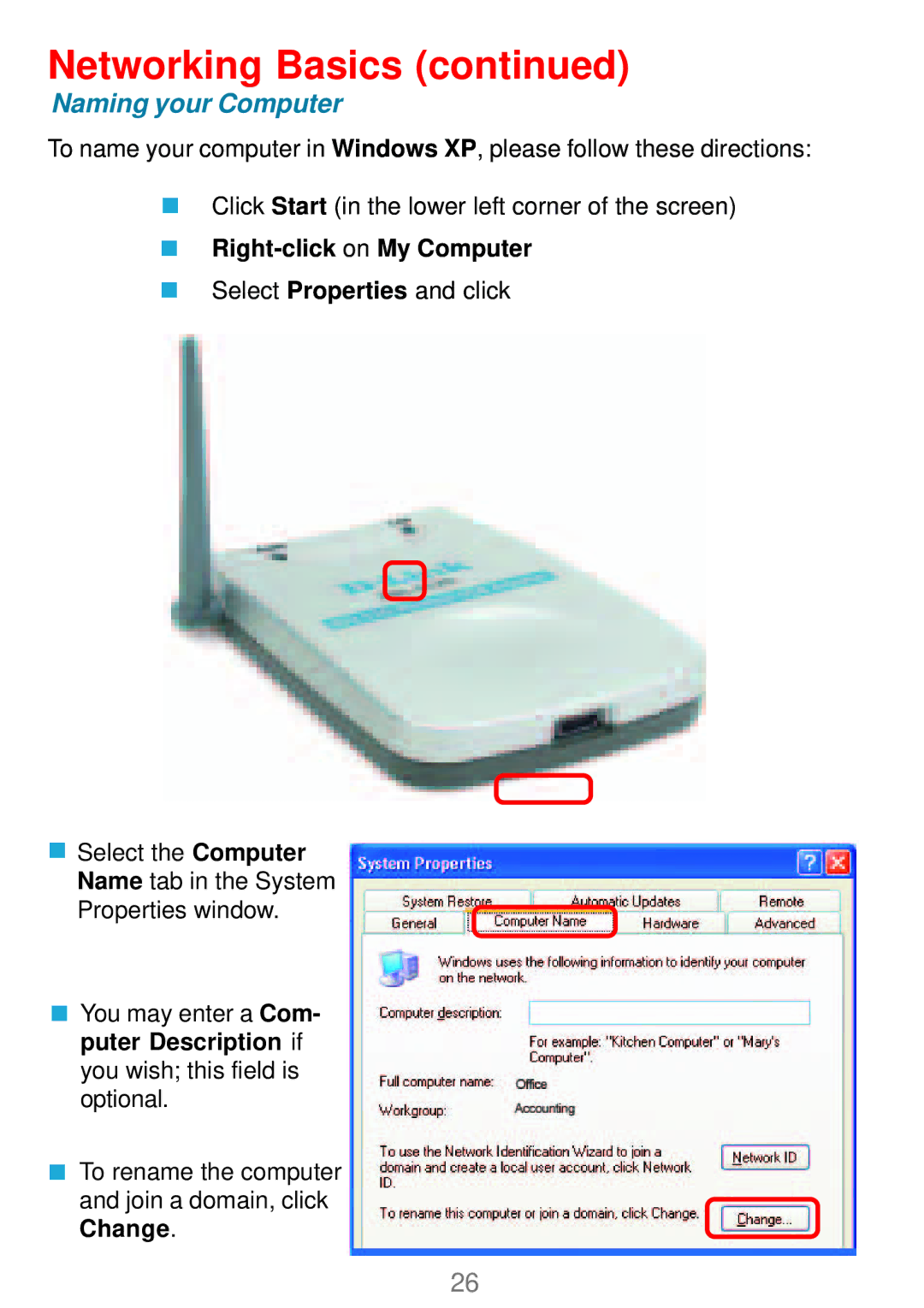 D-Link DWL-G120 manual Naming your Computer 