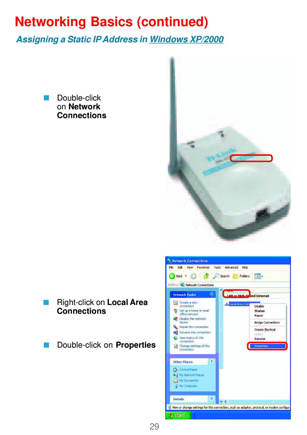 D-Link DWL-G120 manual Connections 