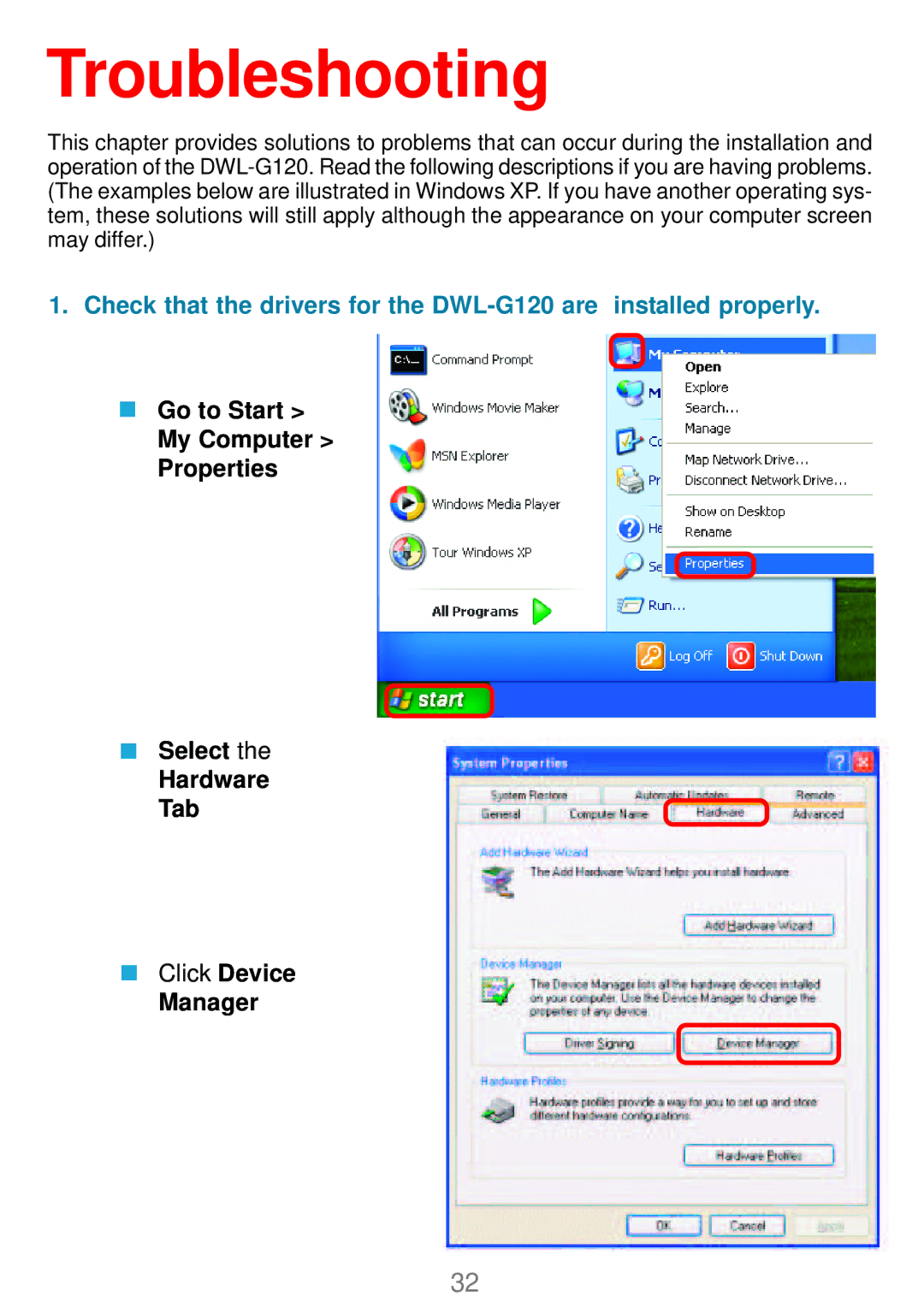 D-Link DWL-G120 manual Troubleshooting 