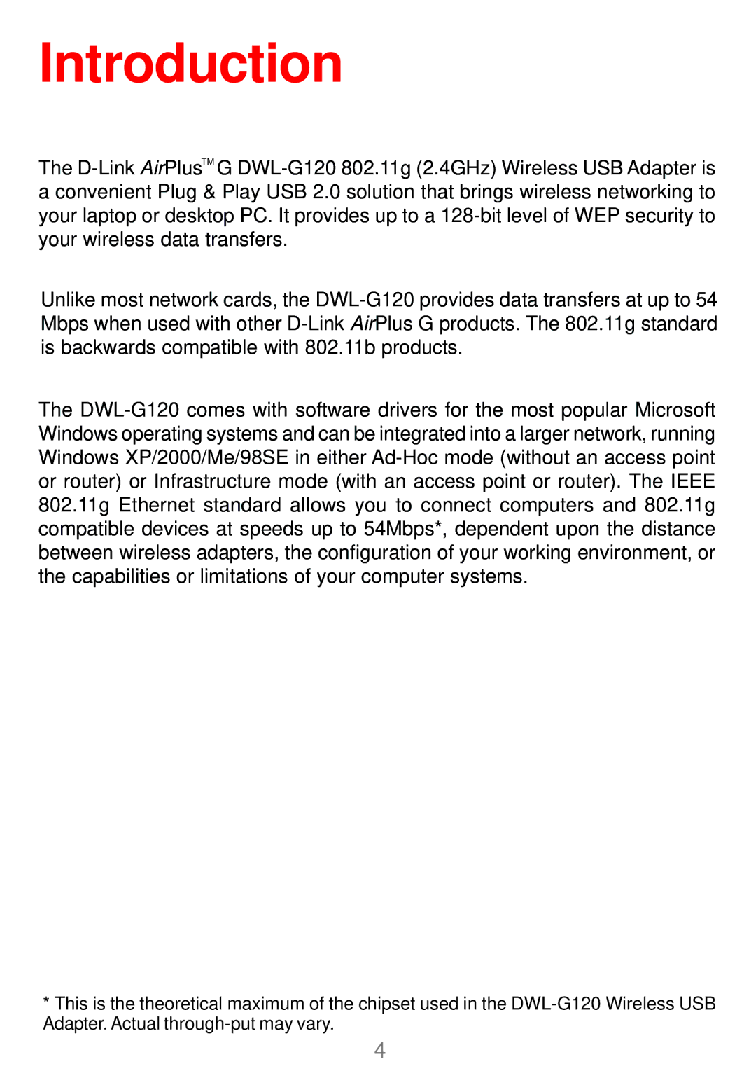 D-Link DWL-G120 manual Introduction 