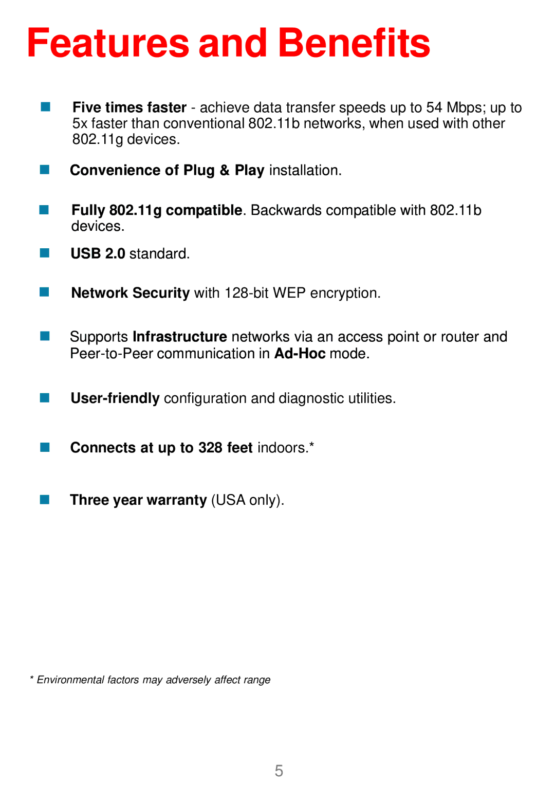 D-Link DWL-G120 manual Features and Benefits, Convenience of Plug & Play installation 