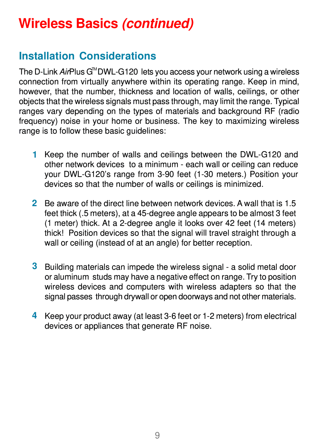 D-Link DWL-G120 manual Installation Considerations 