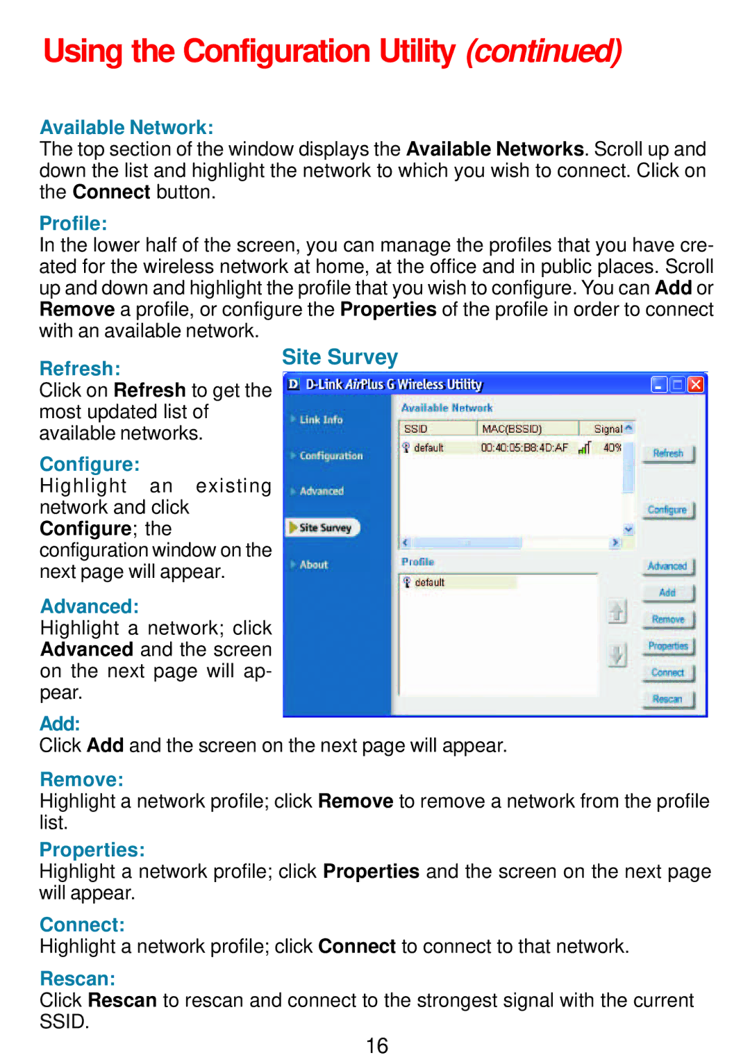 D-Link DWL-G122 manual Site Survey 