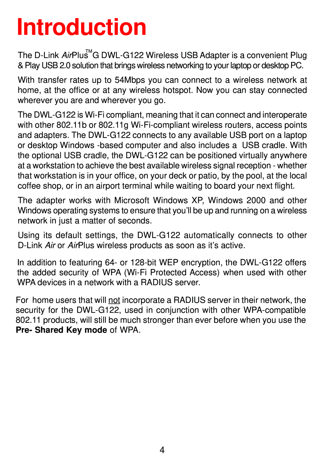 D-Link DWL-G122 manual Introduction 