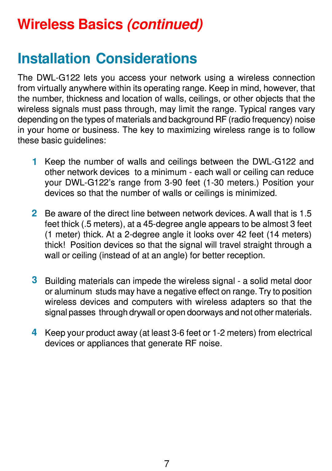 D-Link DWL-G122 manual Wireless Basics, Installation Considerations 