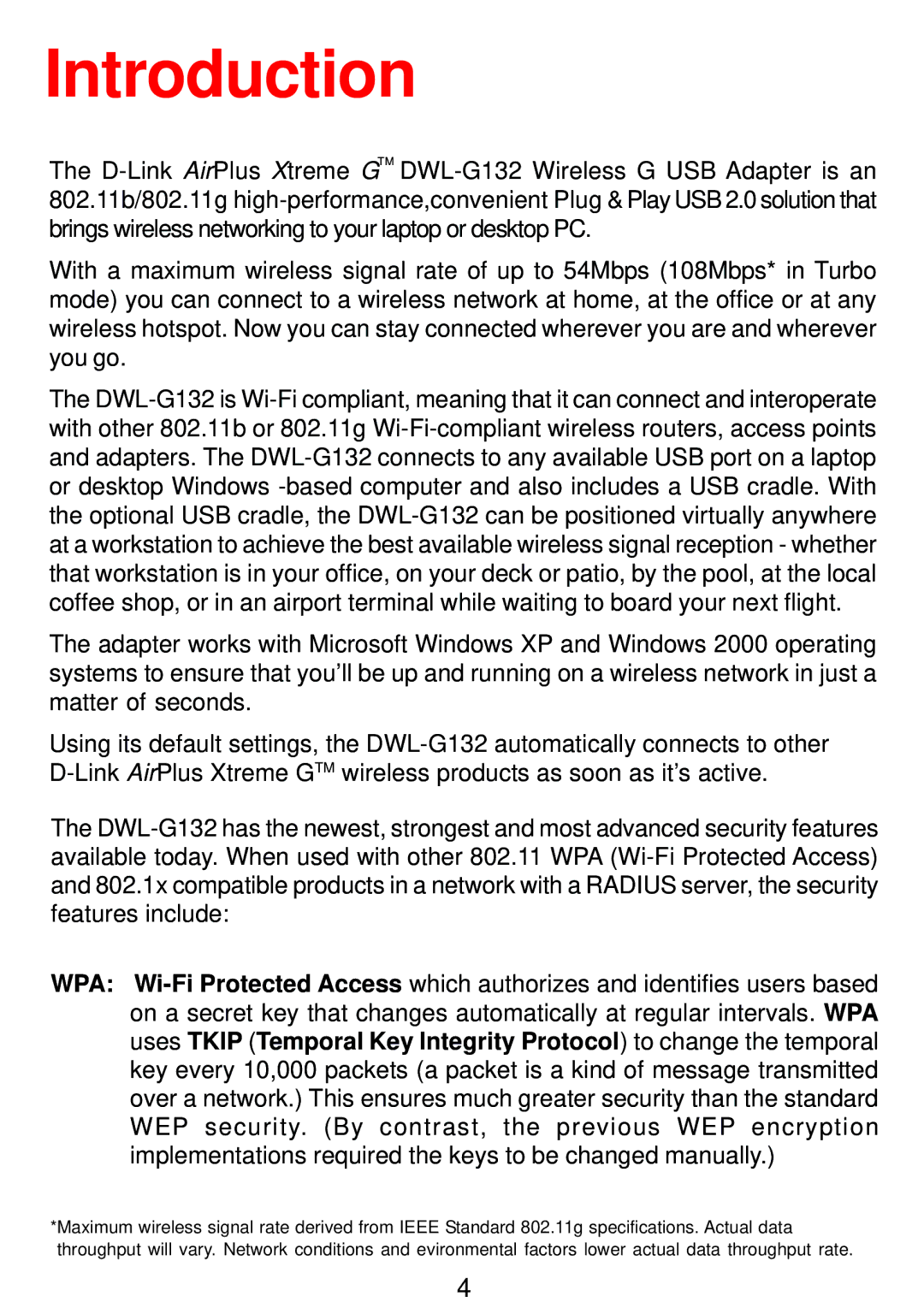 D-Link DWL-G132 manual Introduction 