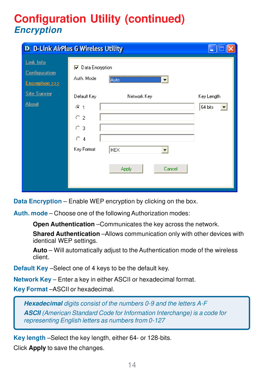 D-Link DWL-G510 manual Encryption 