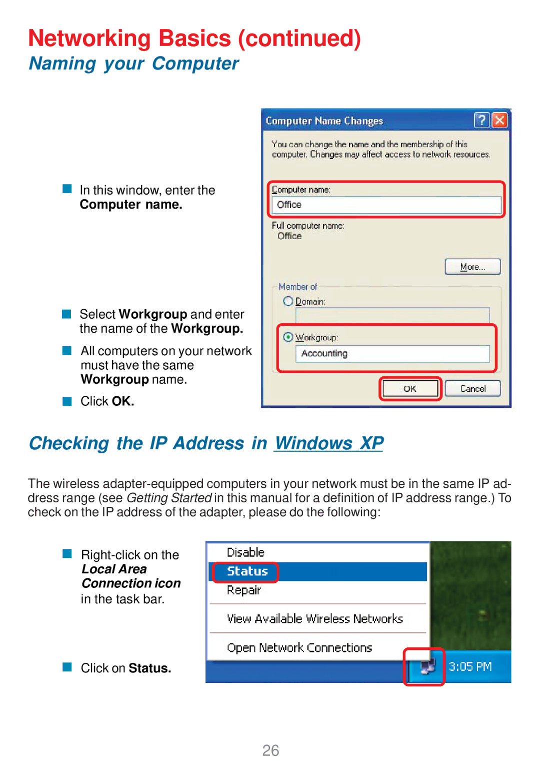 D-Link DWL-G510 manual Checking the IP Address in Windows XP, Computer name 