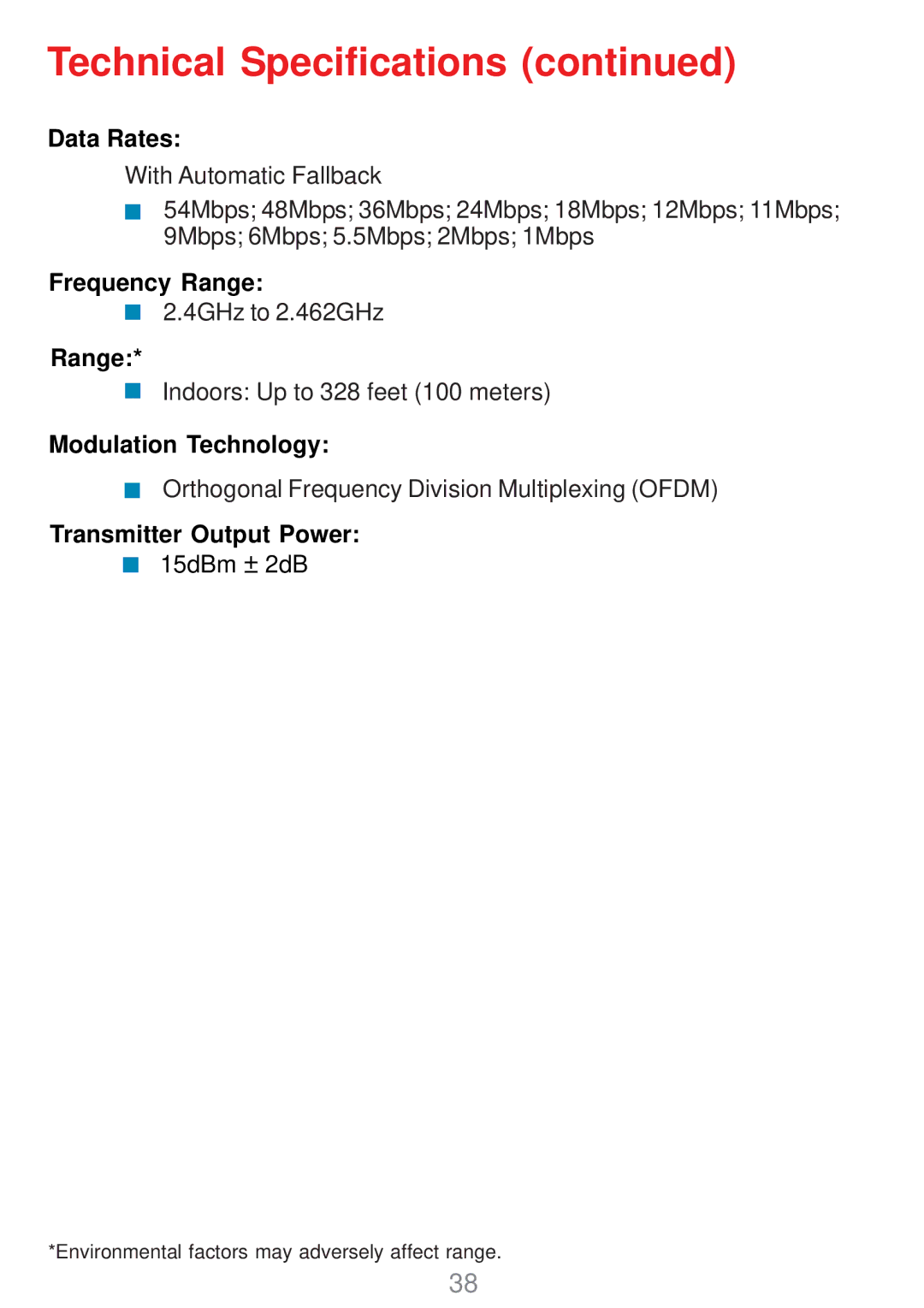 D-Link DWL-G510 manual Frequency Range 