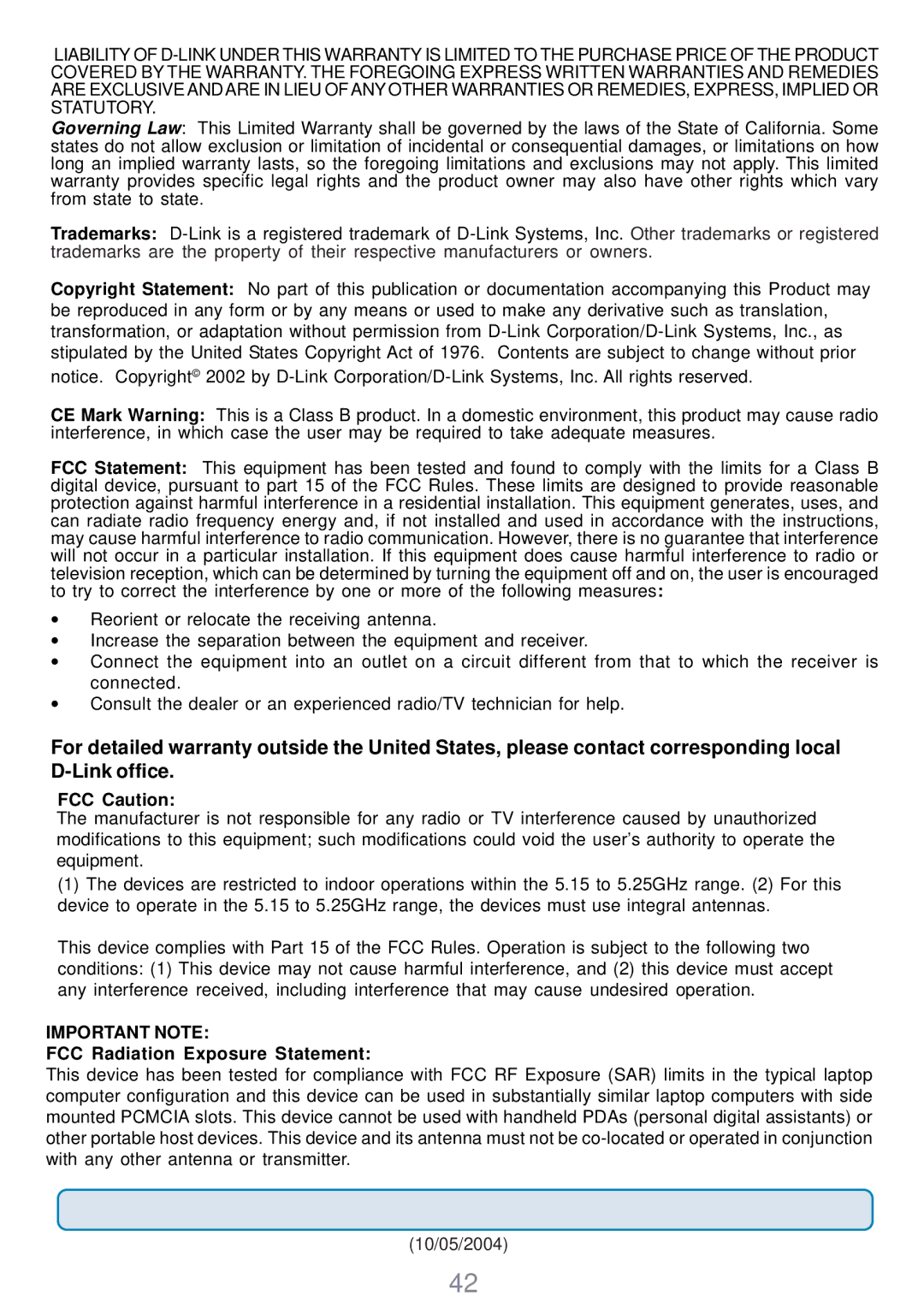 D-Link DWL-G510 manual Important Note 