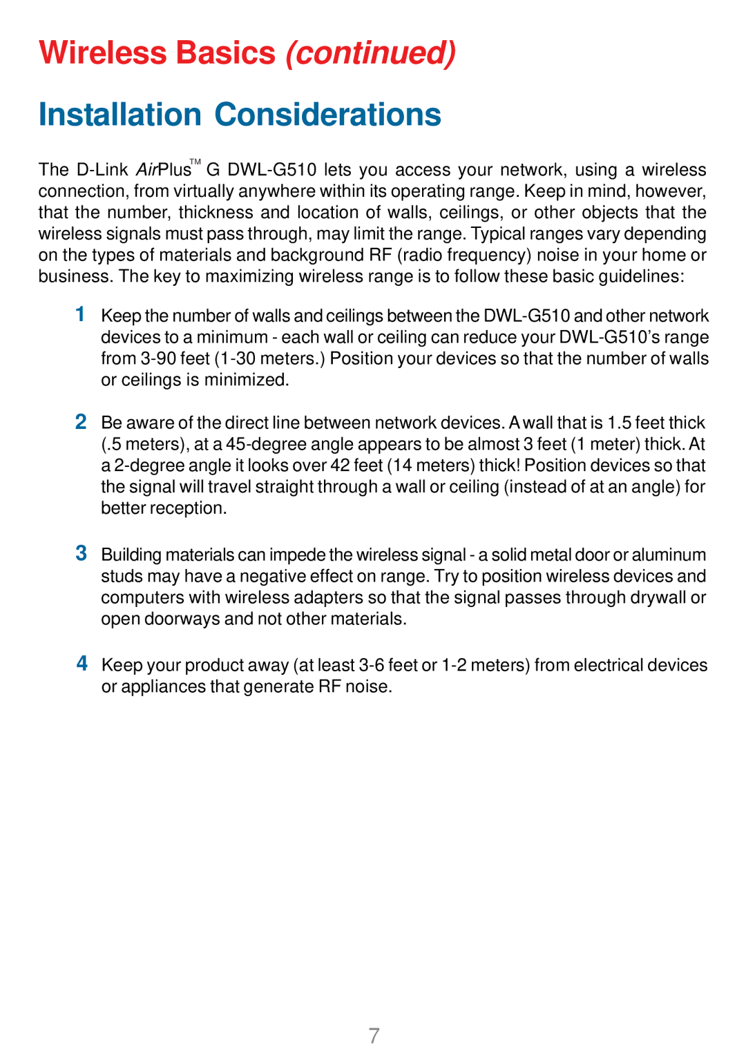 D-Link DWL-G510 manual Installation Considerations 