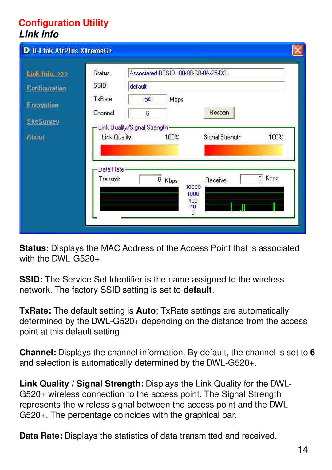 D-Link DWL-G520+ manual Link Info 