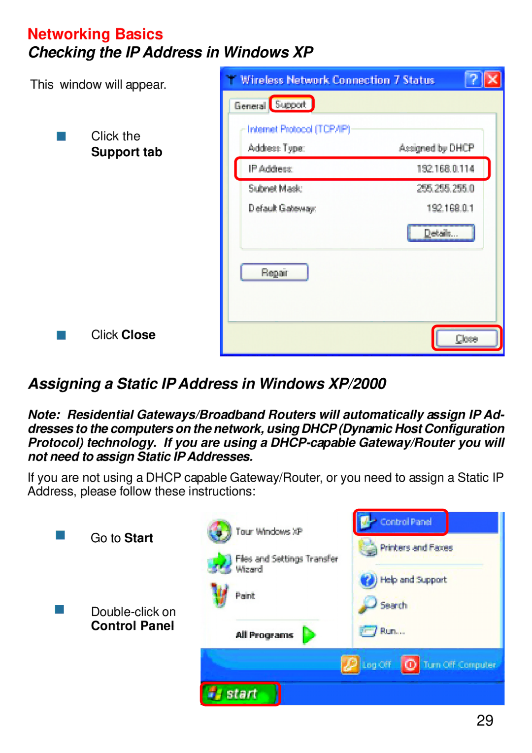 D-Link DWL-G520+ manual Assigning a Static IP Address in Windows XP/2000 