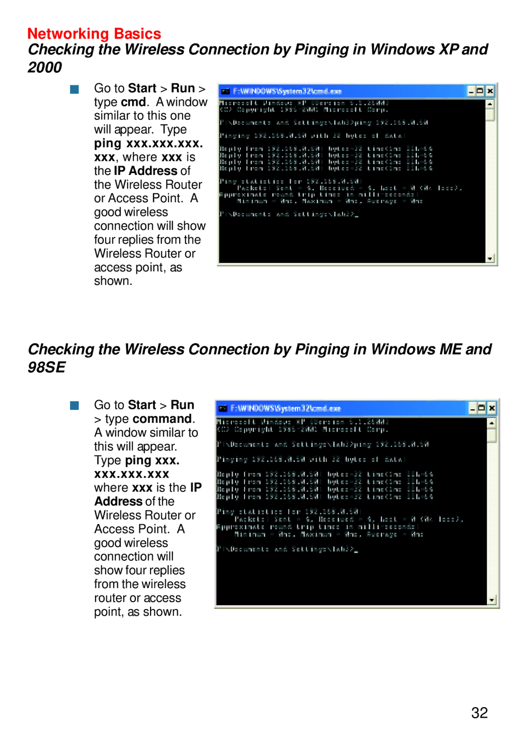 D-Link DWL-G520+ manual Checking the Wireless Connection by Pinging in Windows XP 