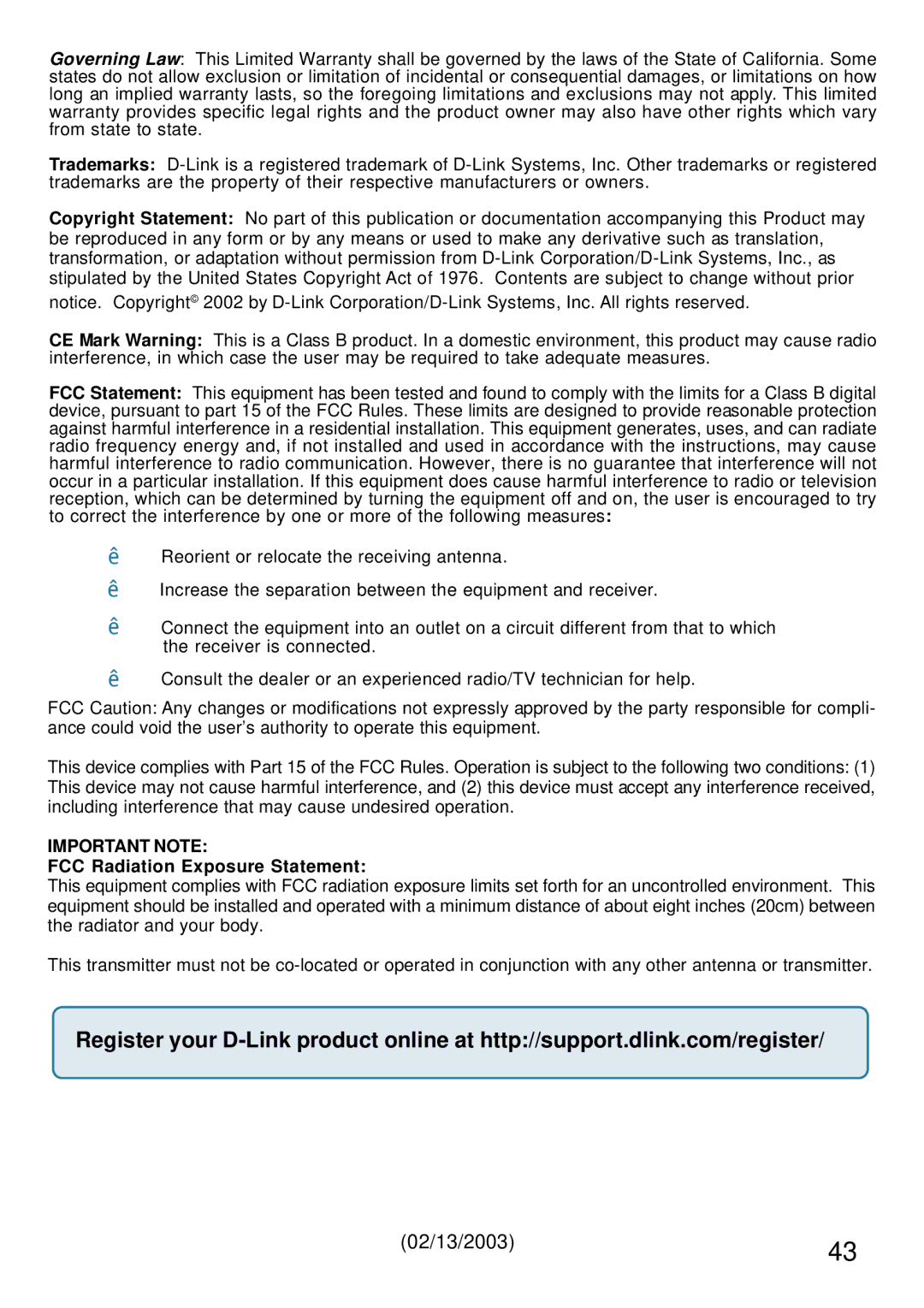 D-Link DWL-G520+ manual Important Note 