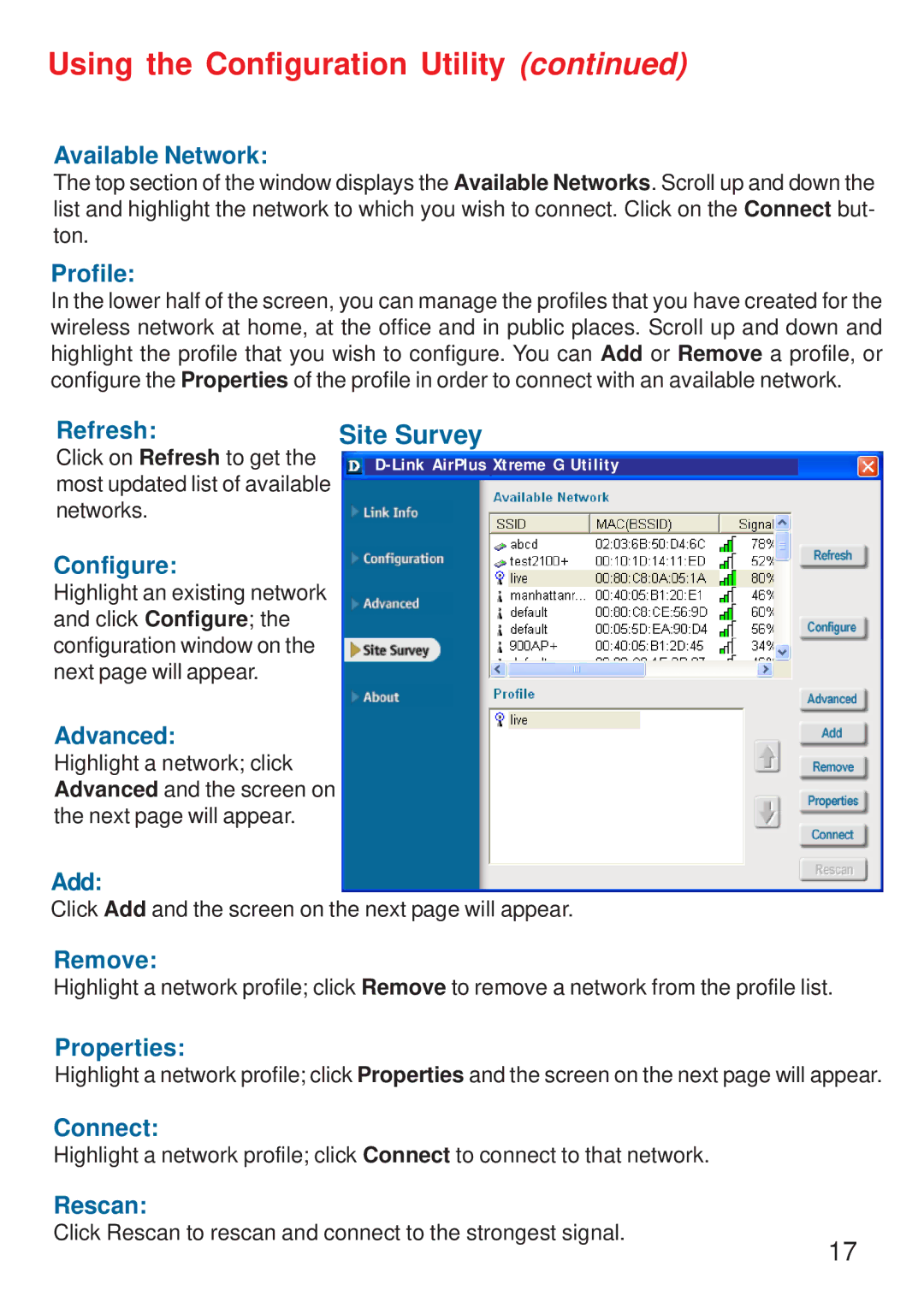 D-Link DWL-G520 manual Site Survey 