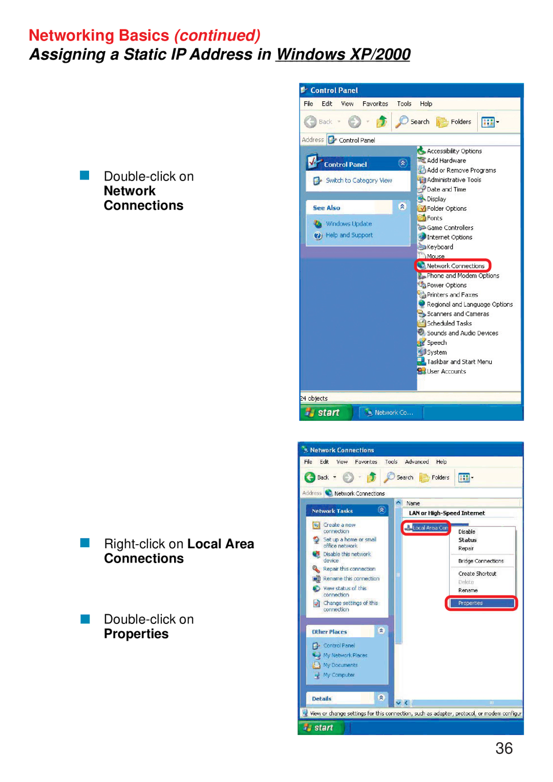 D-Link DWL-G520 manual Network Connections 