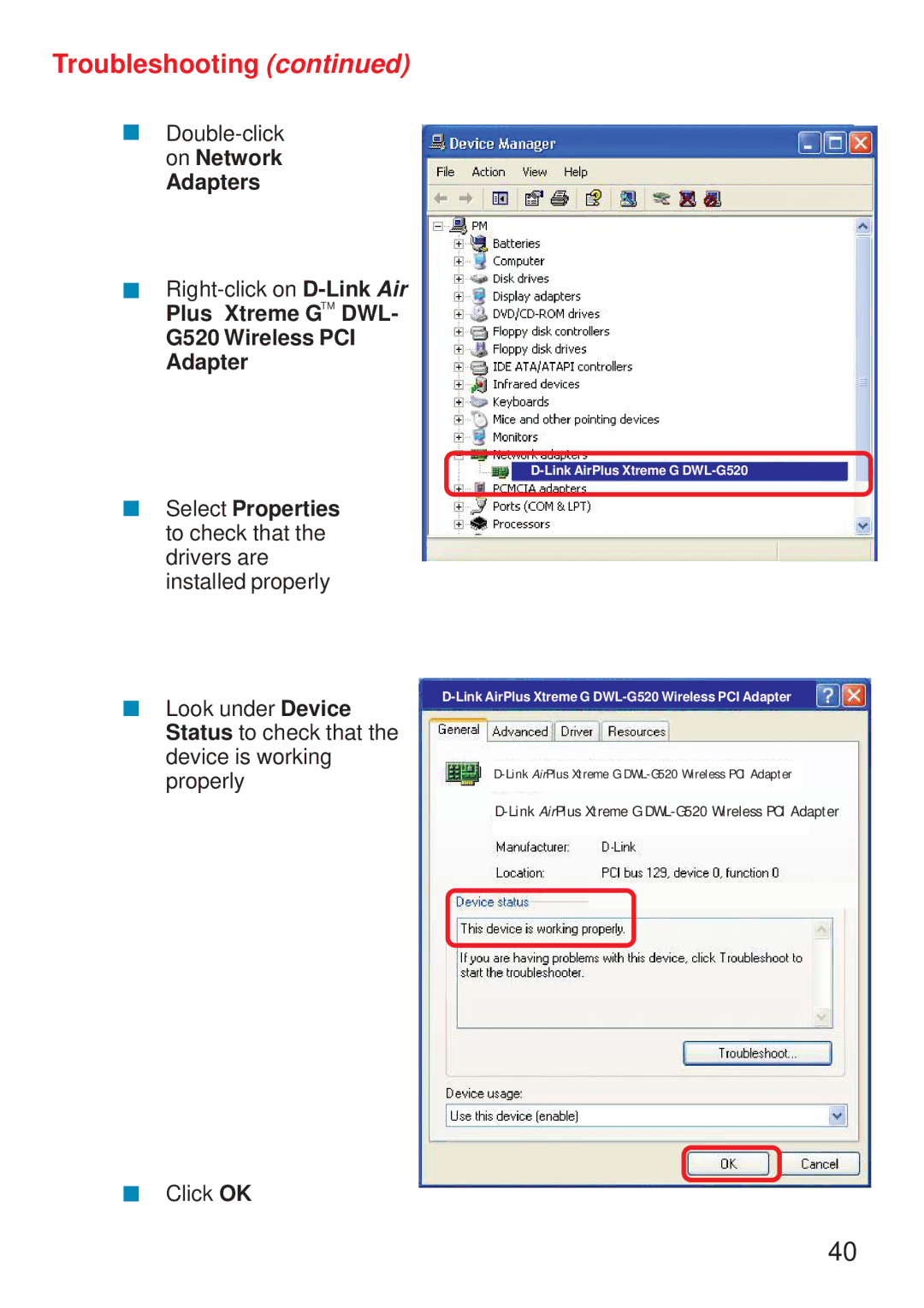 D-Link DWL-G520 manual Troubleshooting 