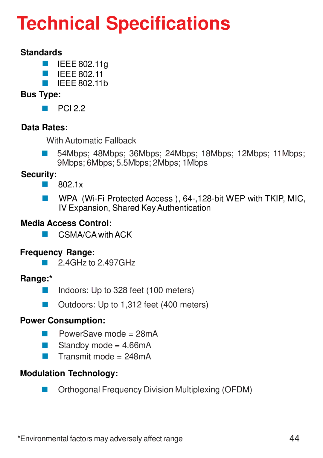 D-Link DWL-G520 manual Technical Specifications, Data Rates 