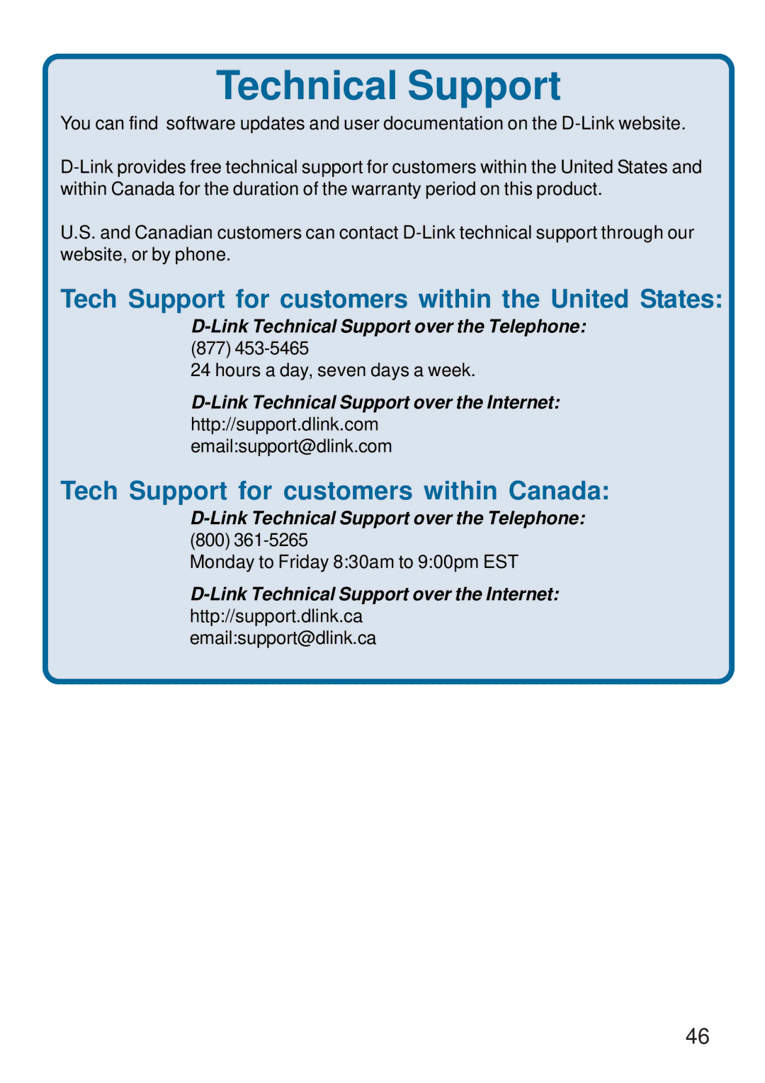 D-Link DWL-G520 manual Technical Support 