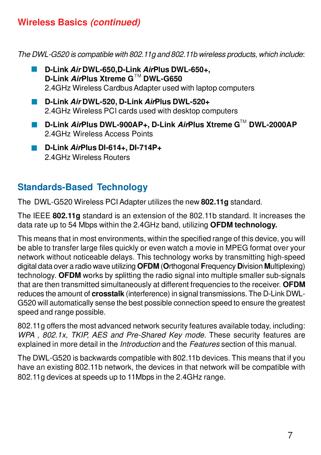 D-Link DWL-G520 manual Wireless Basics, Standards-Based Technology 