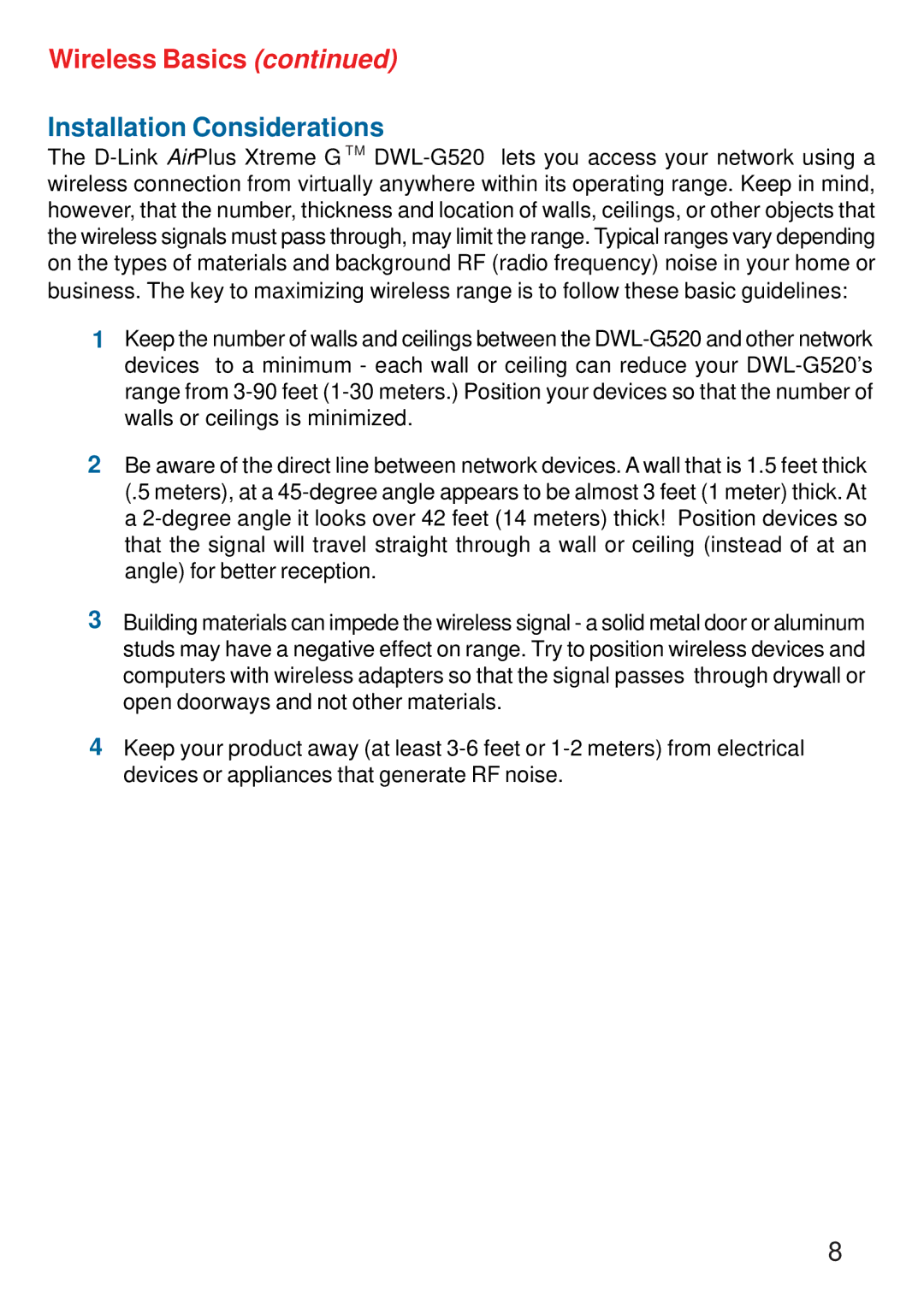 D-Link DWL-G520 manual Installation Considerations 