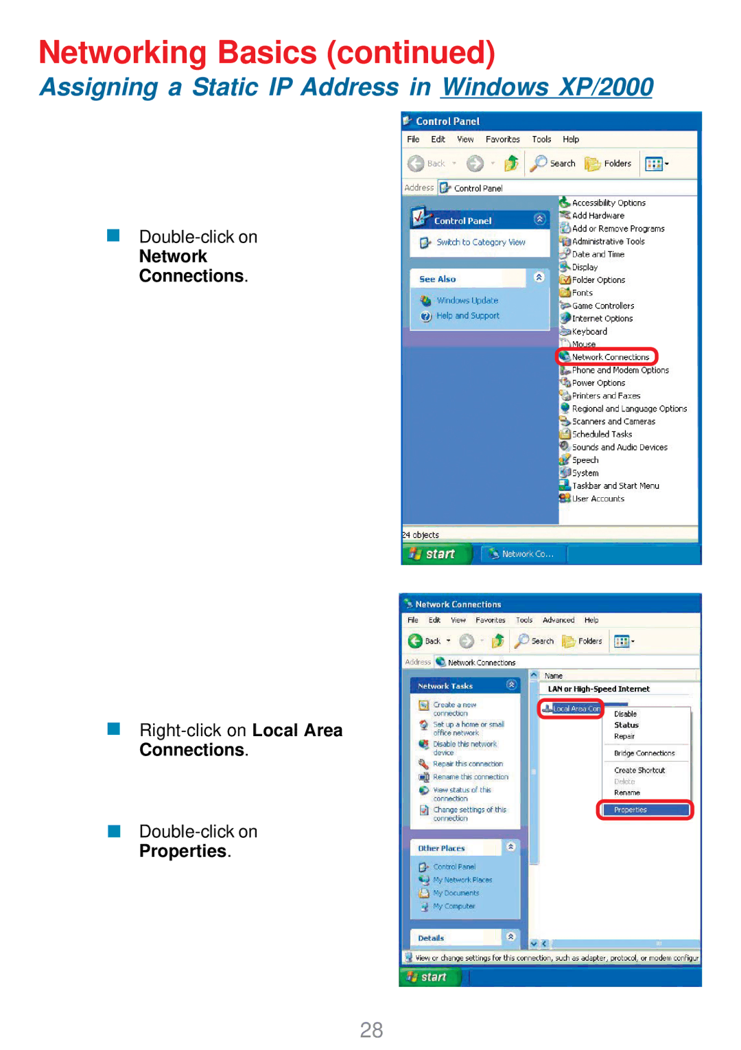 D-Link DWL-G630 manual Network Connections 