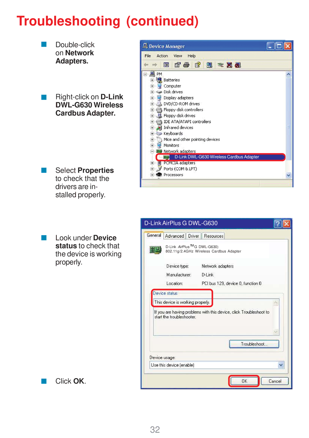 D-Link DWL-G630 manual Troubleshooting 