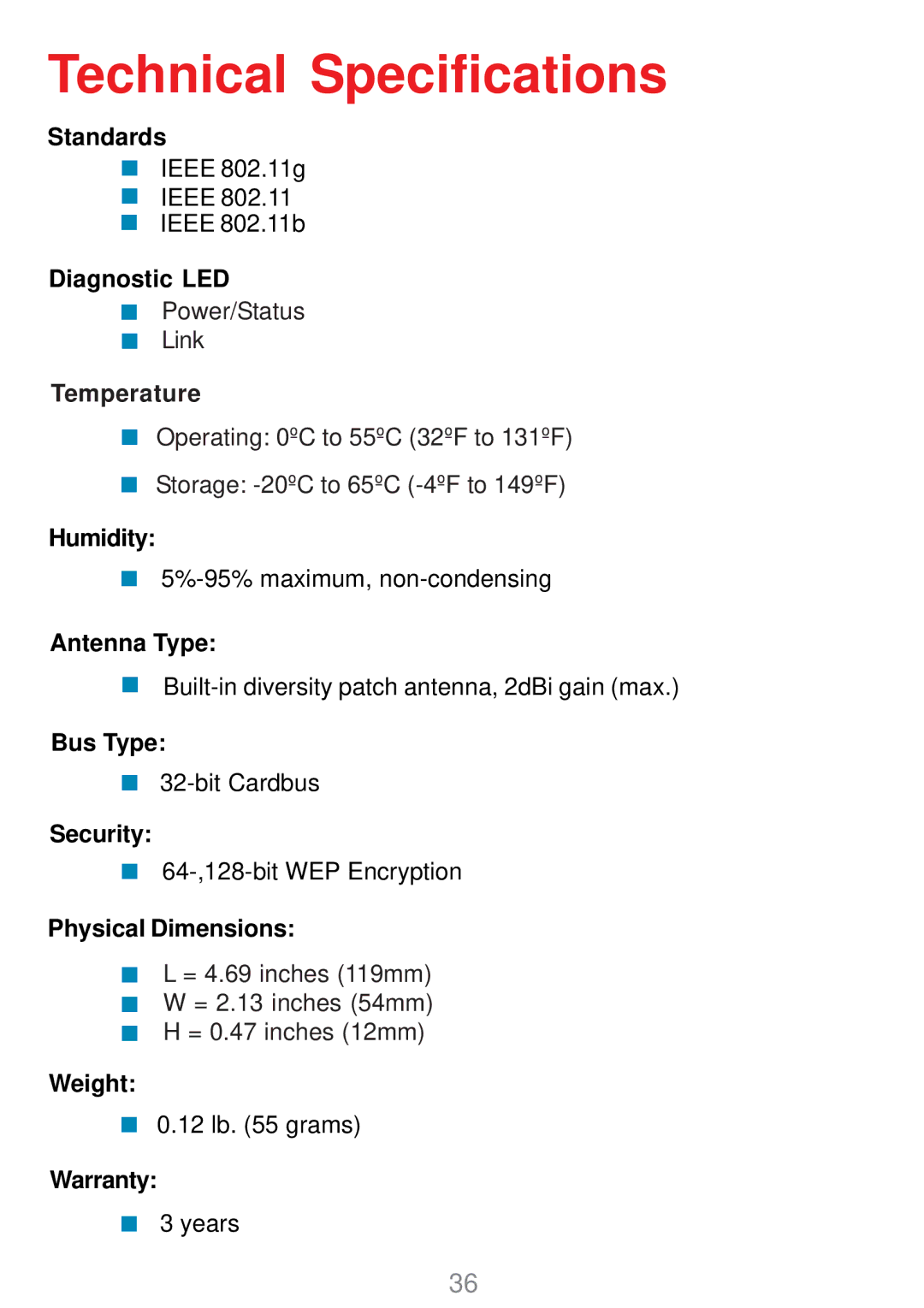 D-Link DWL-G630 manual Technical Specifications 