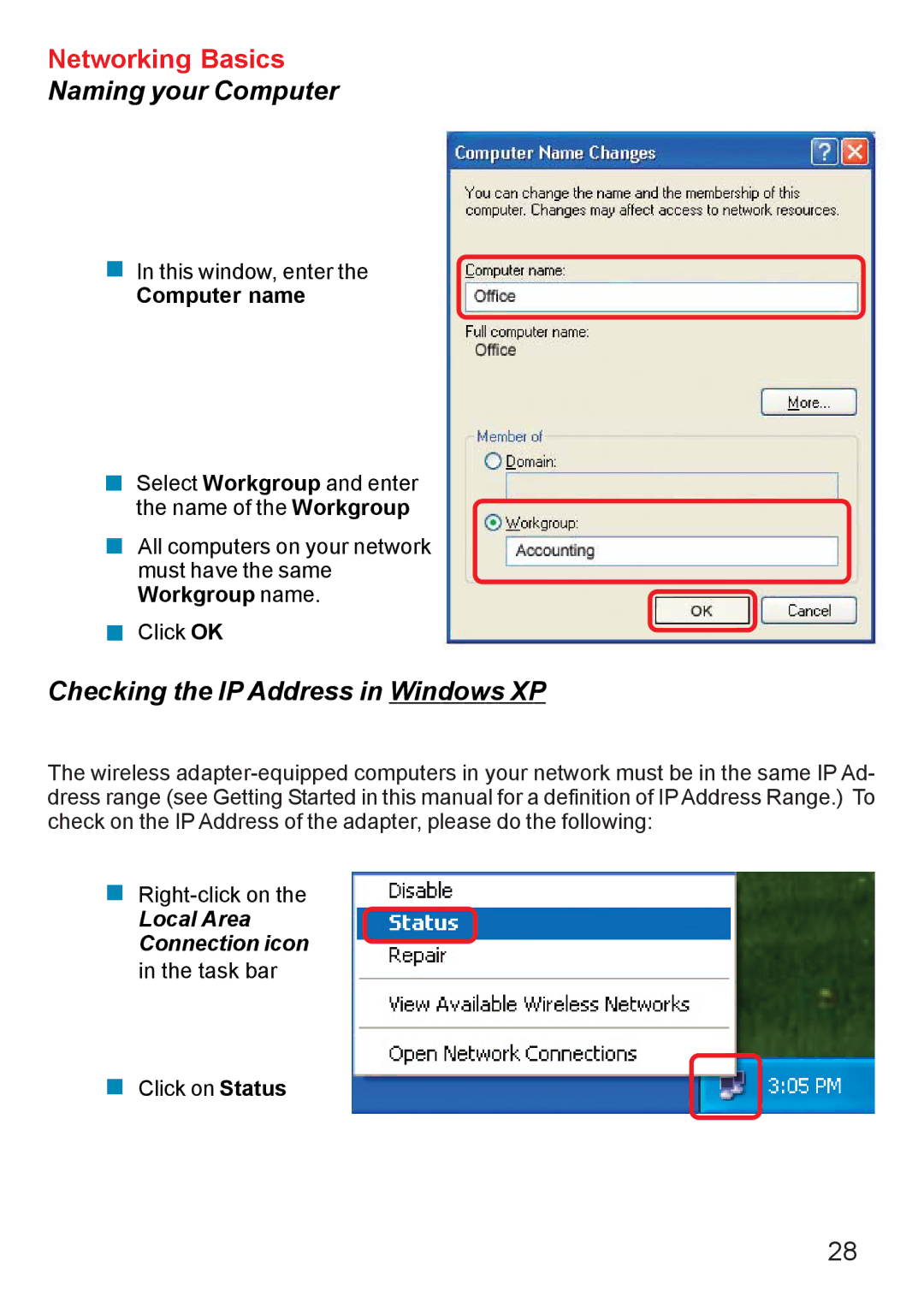 D-Link DWL-G650 manual Checking the IP Address in Windows XP, Computer name 