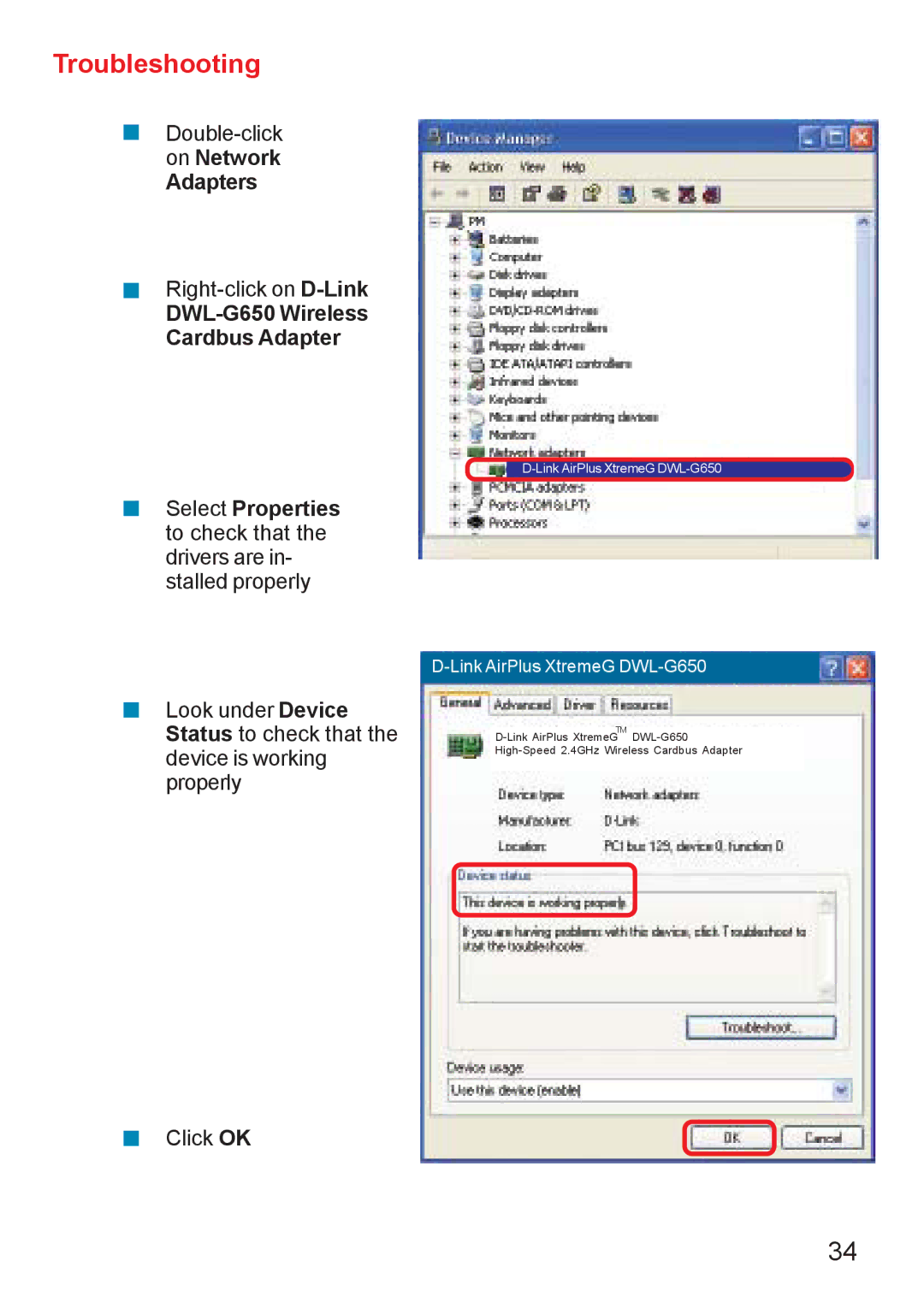 D-Link DWL-G650 manual Troubleshooting 