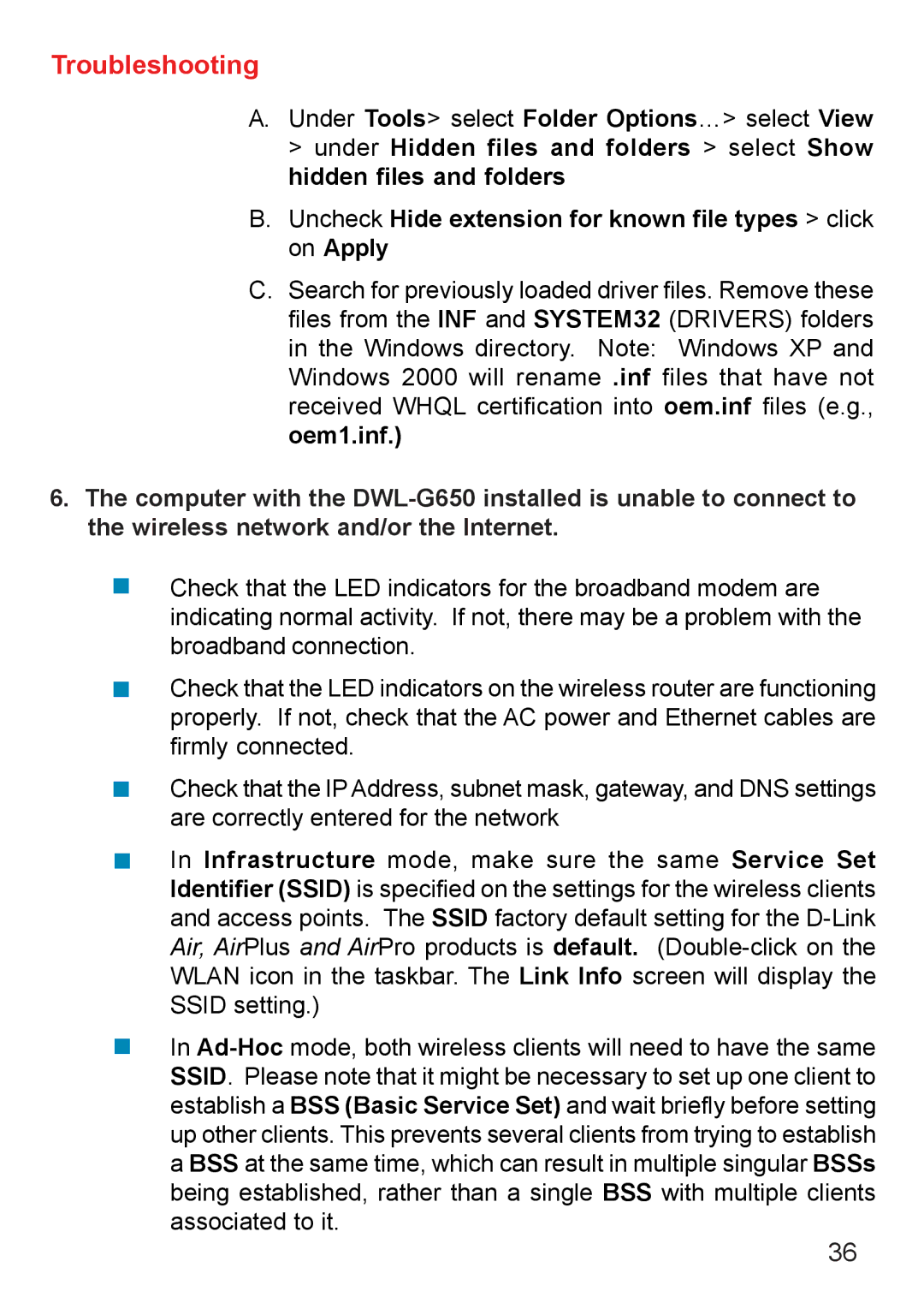 D-Link DWL-G650 manual Troubleshooting 