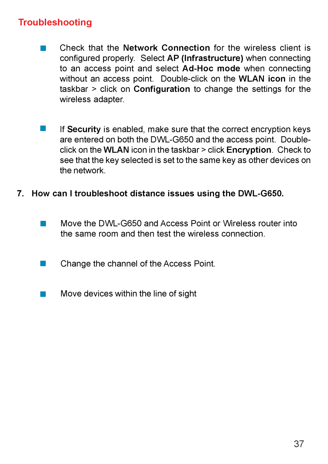 D-Link manual How can I troubleshoot distance issues using the DWL-G650 