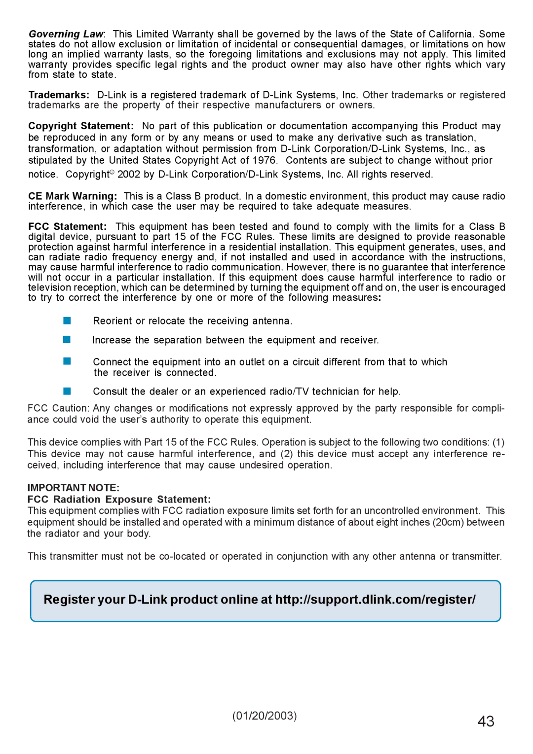 D-Link DWL-G650 manual Important Note 