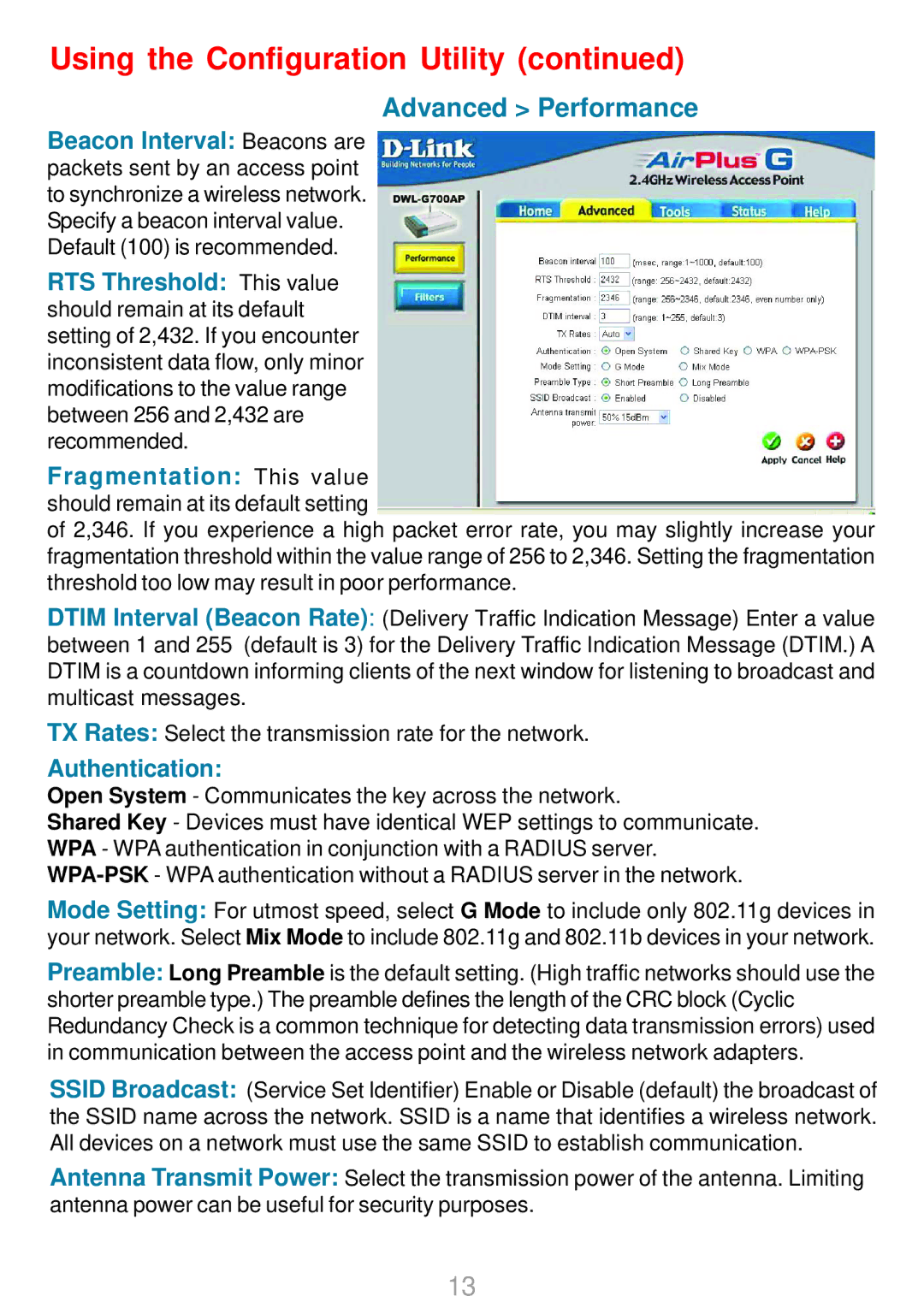 D-Link DWL-G700AP manual Advanced Performance 